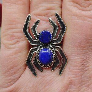 Handmade Sterling Silver Spider Ring w/Blue Lapis Size 7
